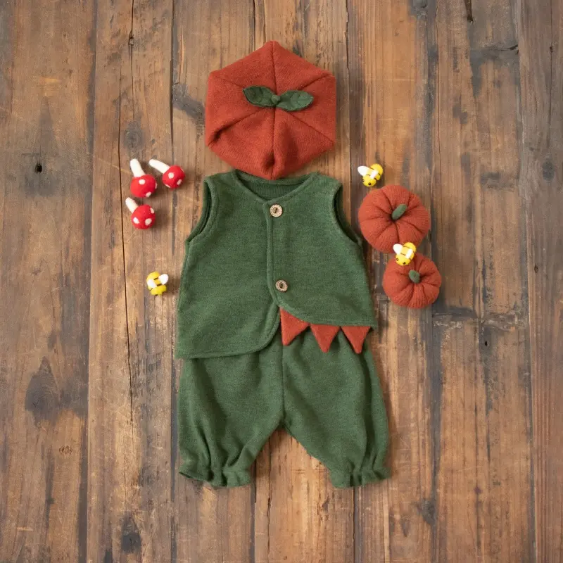 Baby Pumpkin Outfit Hat Set - Newborn Photography Fall Costume